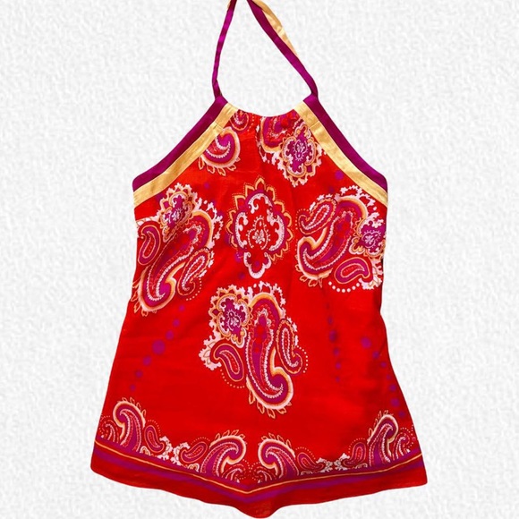 Vintage y2k bright paisley print silk Guess halter top - Picture 4 of 4